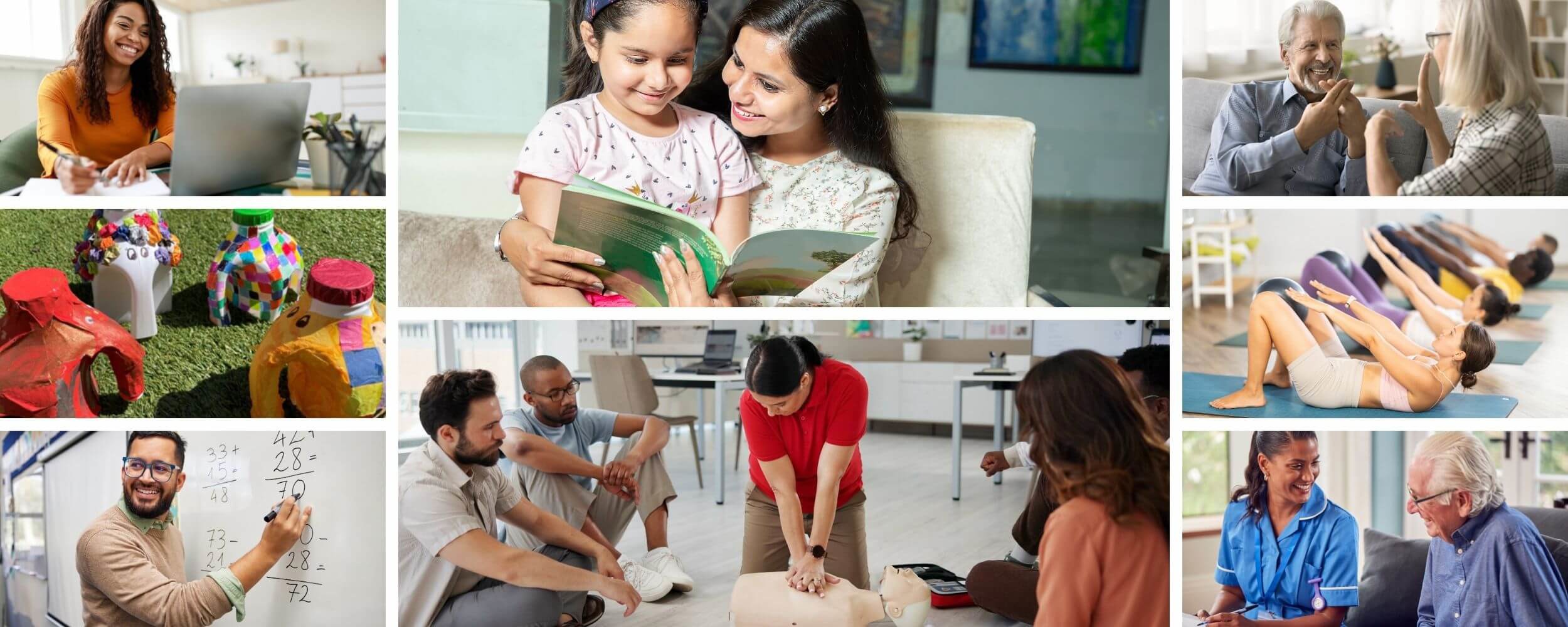 Montage of people studying different things