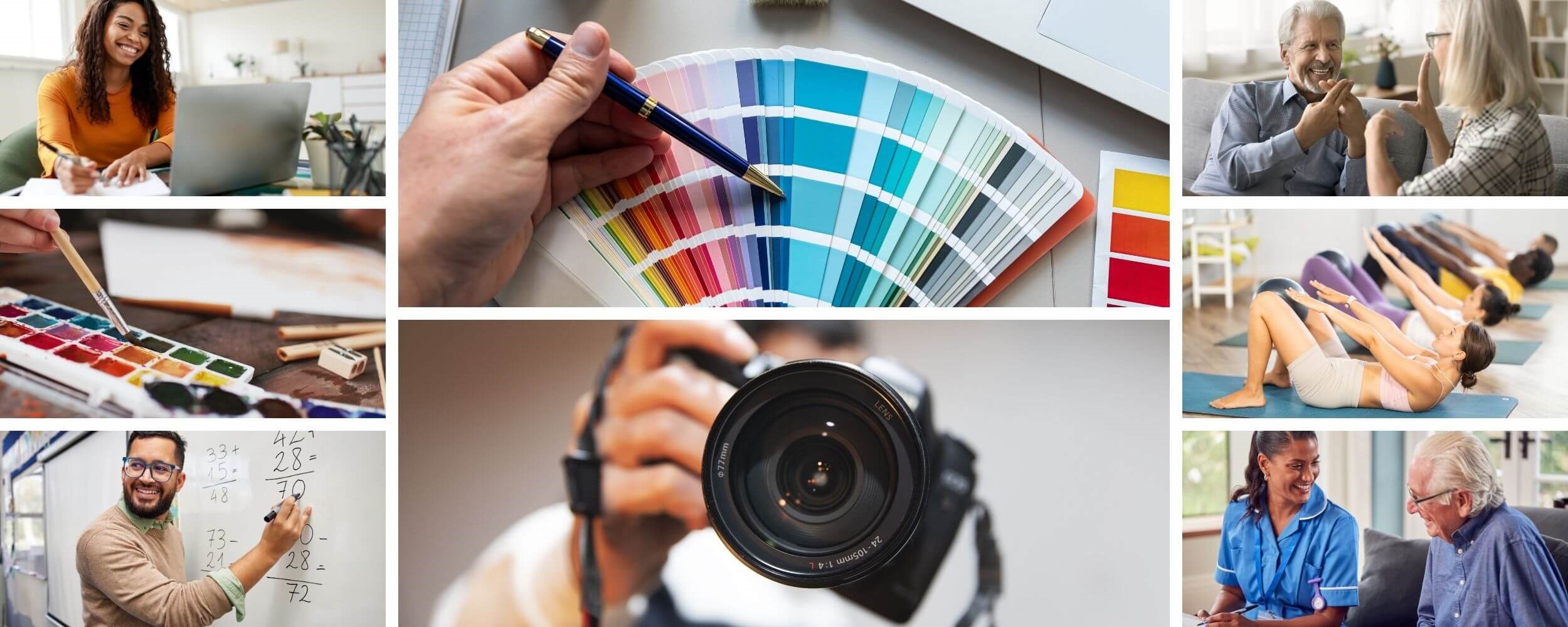 Assorted images to illustrate the courses on offer at Kent Adult Education